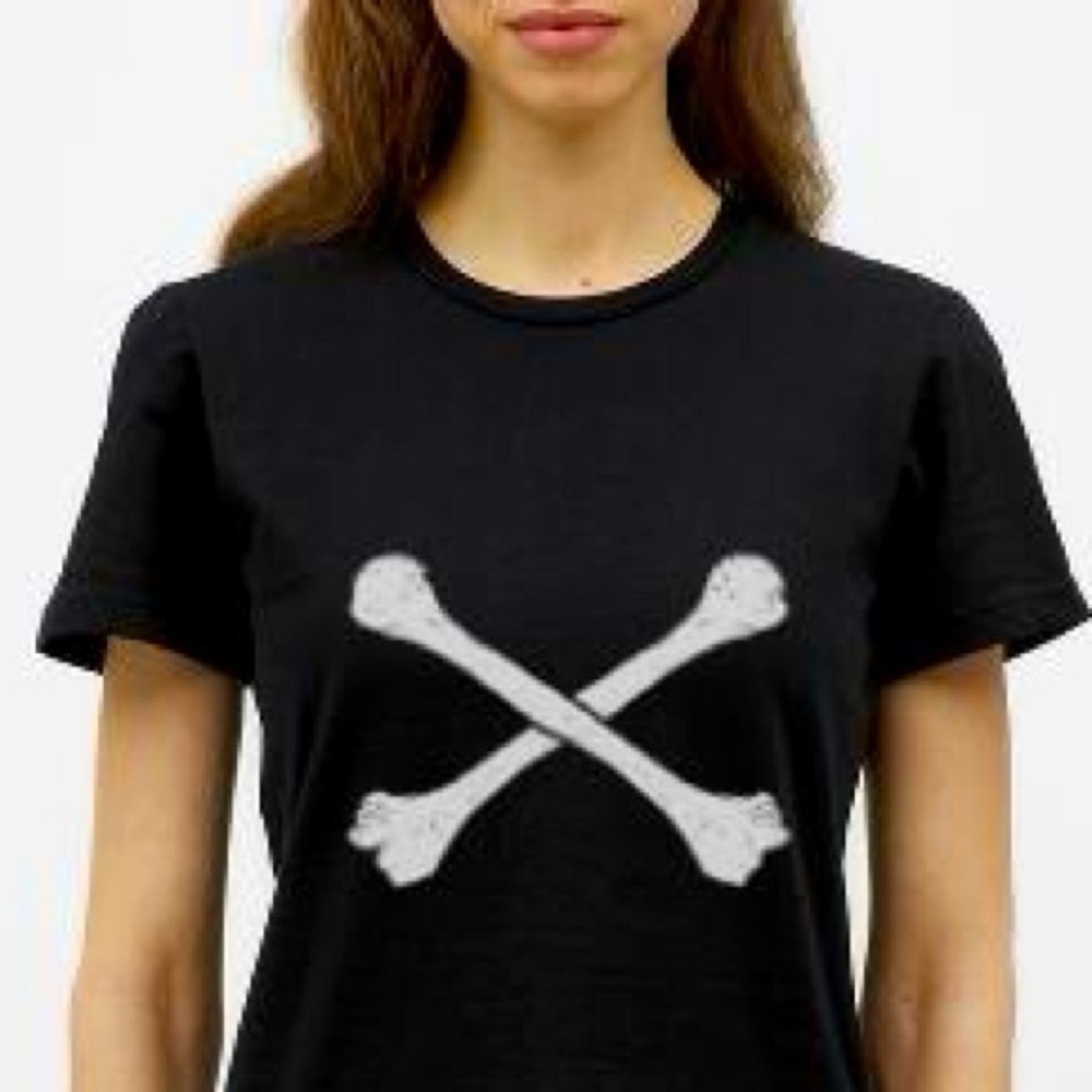 Wildfox crop top t-shirt cross bone pirate oversized XS black cream boxy fit